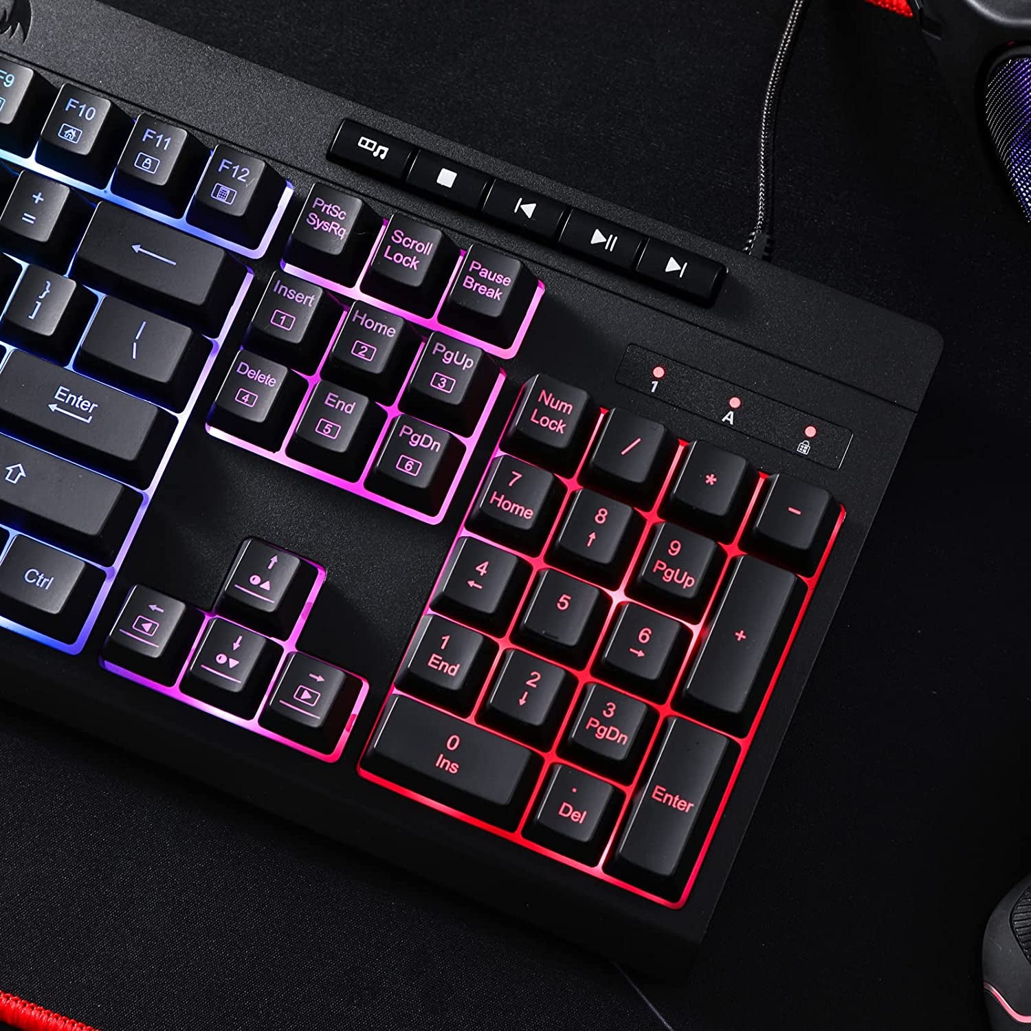 K512 Shiva RGB Backlit Membrane Gaming Keyboard with Multimedia Keys, Quiet Mechanical Feeling Keyboard, 6 Extra On-Board Macro Keys, Dedicated Media Control, Detachable Wrist Rest