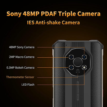 WP13 5G Rugged Cell Phones Unlocked,Rugged Smartphone Temperature Sensor 128GB ROM+8GB RAM 5280Mah Battery 48MP Triple Cameras 6.52-Inch Screen Nfc+Google Pay Global Version