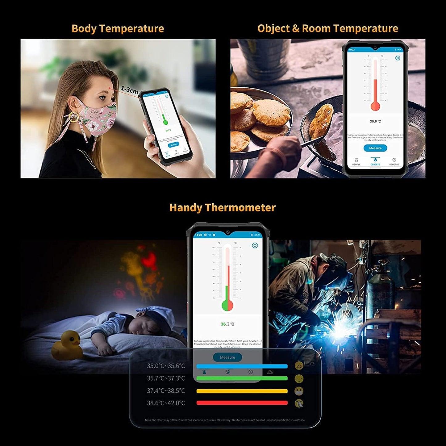 WP13 5G Rugged Cell Phones Unlocked,Rugged Smartphone Temperature Sensor 128GB ROM+8GB RAM 5280Mah Battery 48MP Triple Cameras 6.52-Inch Screen Nfc+Google Pay Global Version
