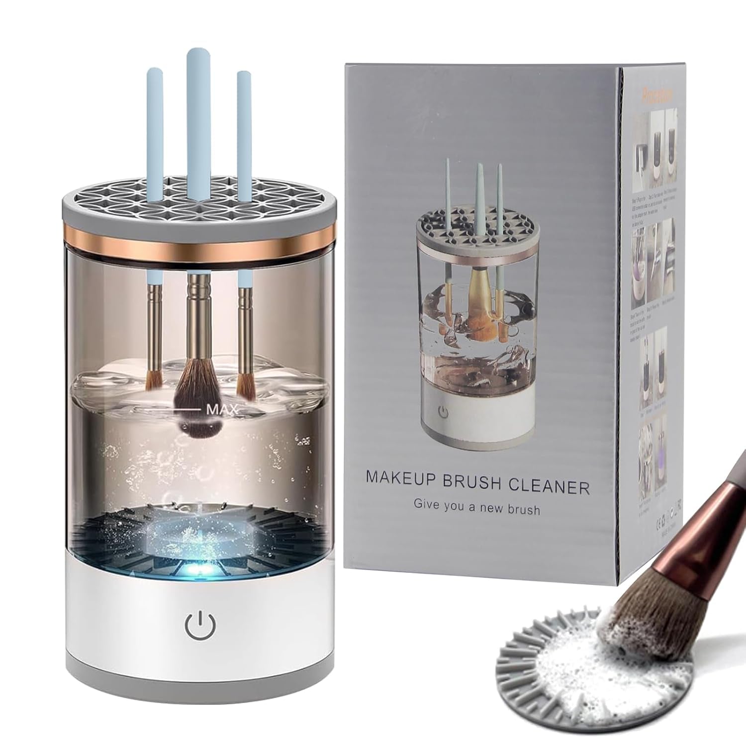 Makeup Brush Cleaners Electric Makeup Brush Cleaner, Brushly Pro Cosmetic Brush Cleaner Machine,Automatic Electric Makeup Brush Cleaner and Dryer with Brush Clean Mat Fit for All Size Makeup Brush