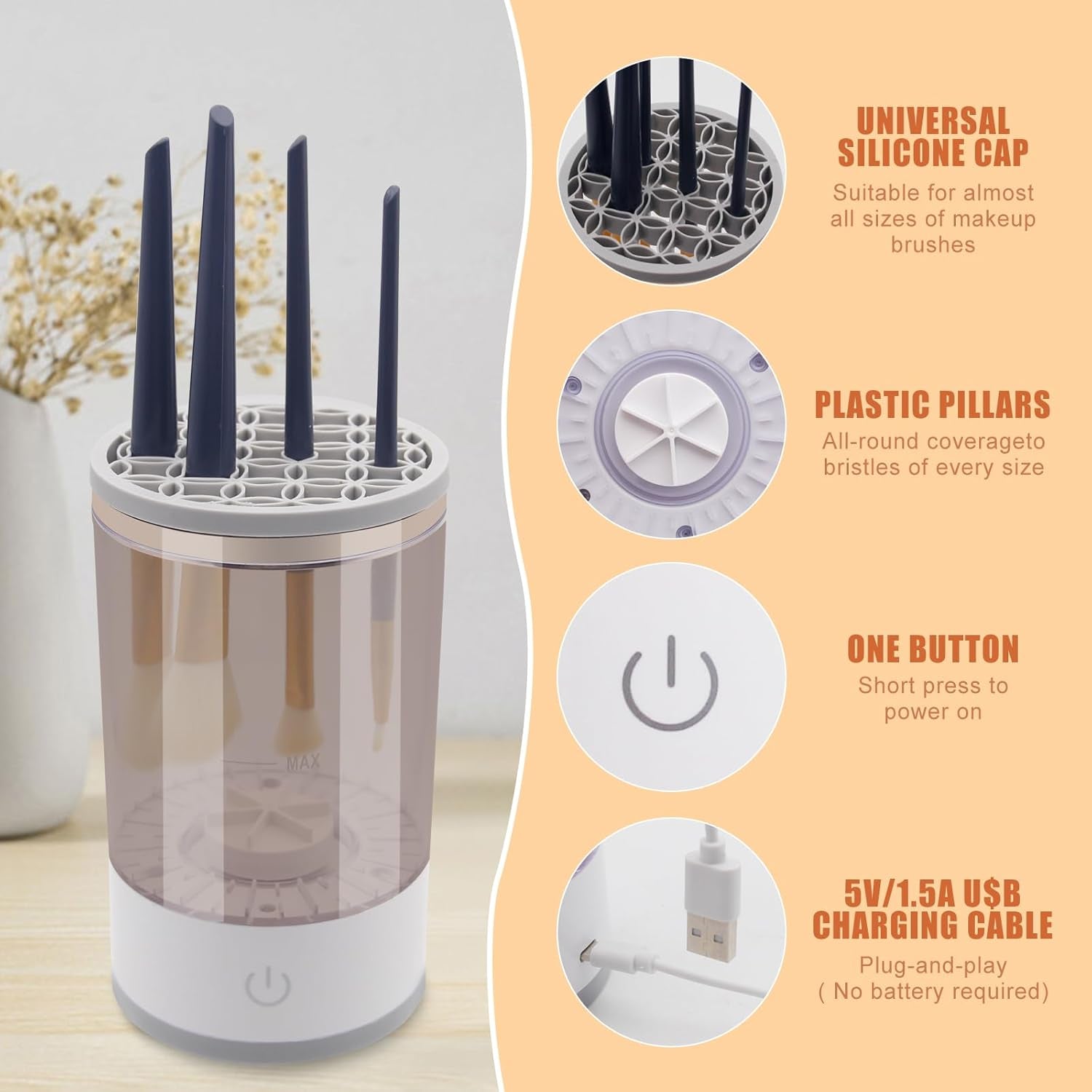 Makeup Brush Cleaners Electric Makeup Brush Cleaner, Brushly Pro Cosmetic Brush Cleaner Machine,Automatic Electric Makeup Brush Cleaner and Dryer with Brush Clean Mat Fit for All Size Makeup Brush