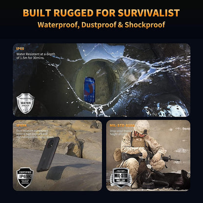 WP13 5G Rugged Cell Phones Unlocked,Rugged Smartphone Temperature Sensor 128GB ROM+8GB RAM 5280Mah Battery 48MP Triple Cameras 6.52-Inch Screen Nfc+Google Pay Global Version