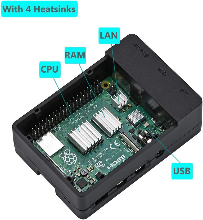 Case for Raspberry Pi 4, ABS Pi 4 Case with Cooling Fan, Pi 4 Heatsink, Simple Removable Top Cover for Pi 4 Model B/ 4B